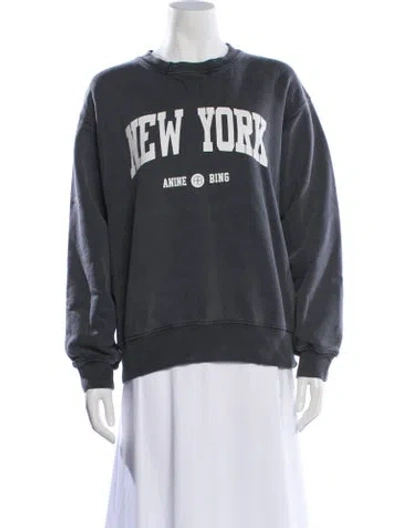 Pre-owned Anine Bing Graphic Print Crew Neck Sweatshirt In Gray