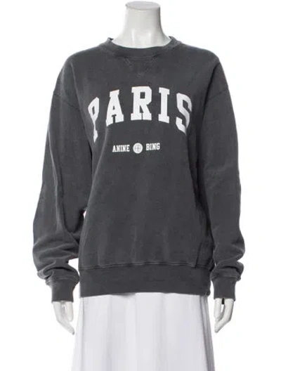 Pre-owned Anine Bing Graphic Print Crew Neck Sweatshirt In Gray