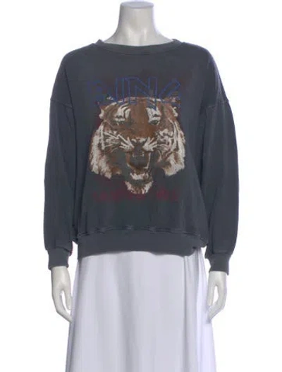 Pre-owned Anine Bing Graphic Print Crew Neck Sweatshirt In Gray