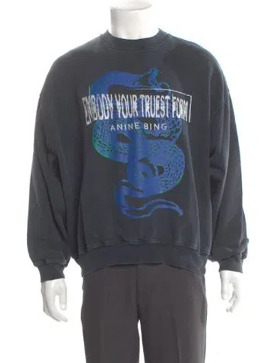 Pre-owned Anine Bing Graphic Print Crew Neck Sweatshirt In Gray