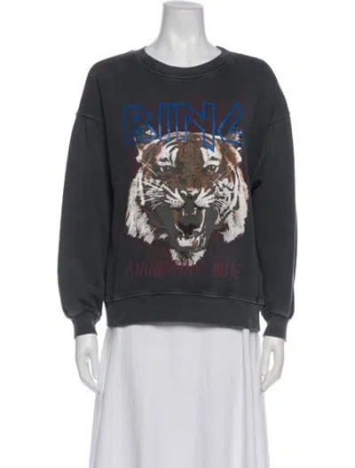 Pre-owned Anine Bing Graphic Print Crew Neck Sweatshirt In Gray