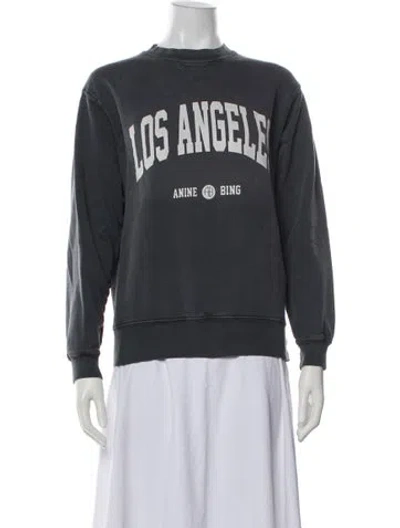 Pre-owned Anine Bing Graphic Print Crew Neck Sweatshirt In Gray