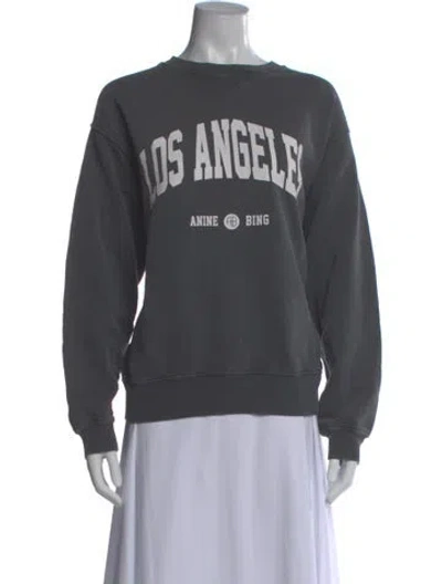 Pre-owned Anine Bing Graphic Print Crew Neck Sweatshirt In Gray