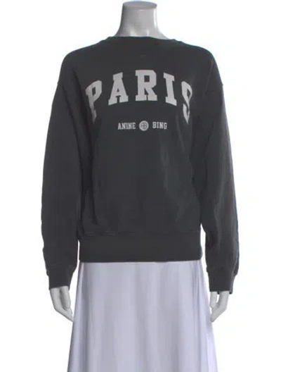 Pre-owned Anine Bing Graphic Print Crew Neck Sweatshirt In Gray