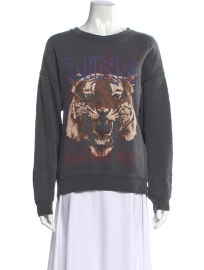 Pre-owned Anine Bing Graphic Print Crew Neck Sweatshirt In Gray