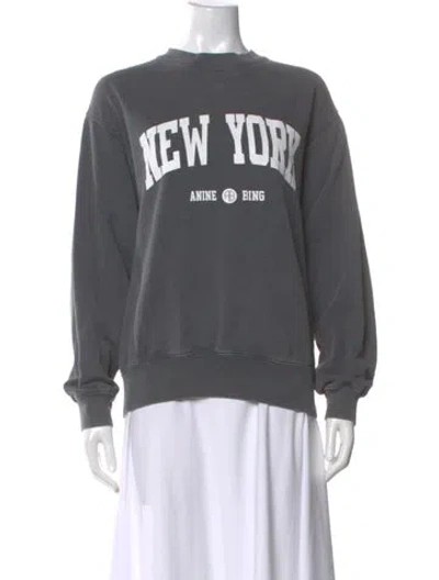 Pre-owned Anine Bing Graphic Print Crew Neck Sweatshirt In Gray