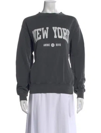 Pre-owned Anine Bing Graphic Print Crew Neck Sweatshirt In Gray