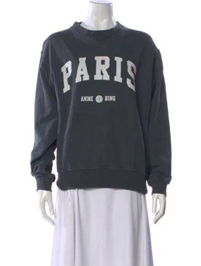 Pre-owned Anine Bing Graphic Print Crew Neck Sweatshirt In Gray