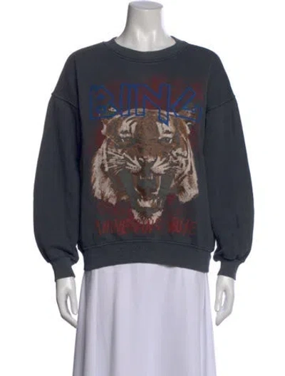 Pre-owned Anine Bing Graphic Print Crew Neck Sweatshirt In Gray
