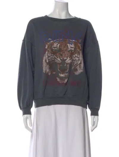 Pre-owned Anine Bing Graphic Print Crew Neck Sweatshirt In Gray