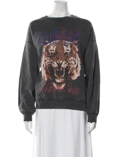 Pre-owned Anine Bing Graphic Print Crew Neck Sweatshirt In Gray