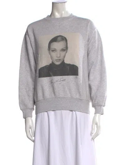 Pre-owned Anine Bing Graphic Print Crew Neck Sweatshirt In Gray