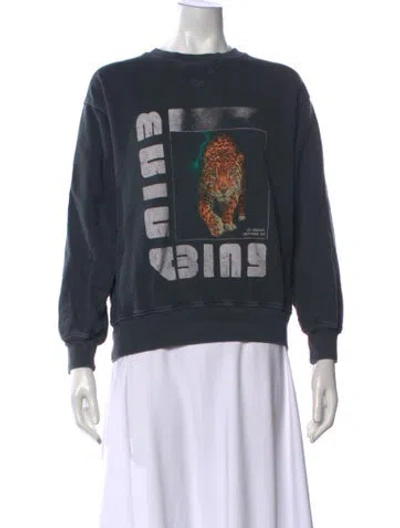 Pre-owned Anine Bing Graphic Print Crew Neck Sweatshirt In Gray