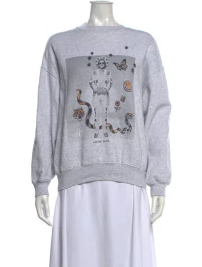 Pre-owned Anine Bing Graphic Print Crew Neck Sweatshirt In Gray
