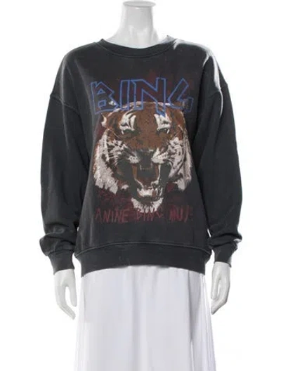 Pre-owned Anine Bing Graphic Print Crew Neck Sweatshirt In Gray