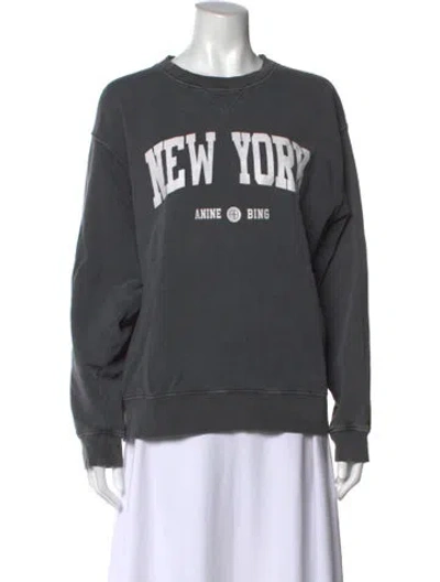 Pre-owned Anine Bing Graphic Print Crew Neck Sweatshirt In Grey