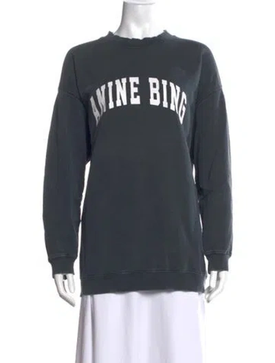 Pre-owned Anine Bing Graphic Print Crew Neck Sweatshirt In Grey