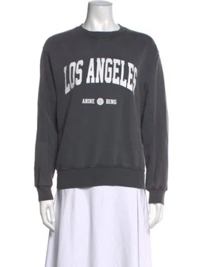 Pre-owned Anine Bing Graphic Print Crew Neck Sweatshirt In Grey