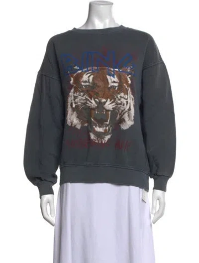 Pre-owned Anine Bing Graphic Print Crew Neck Sweatshirt In Grey