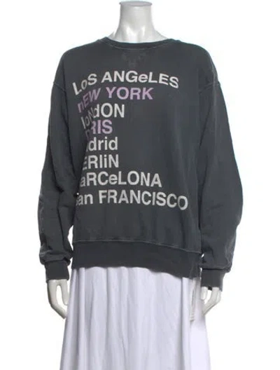 Pre-owned Anine Bing Graphic Print Crew Neck Sweatshirt In Grey