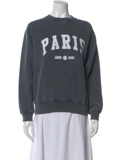 Pre-owned Anine Bing Graphic Print Crew Neck Sweatshirt W/ Tags In Gray