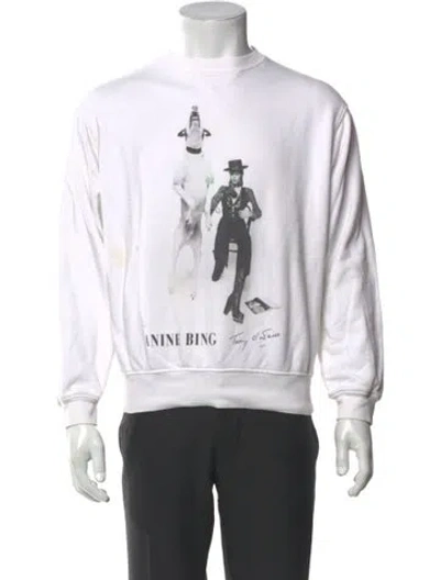Pre-owned Anine Bing Graphic Print Crew Neck Sweatshirt In White