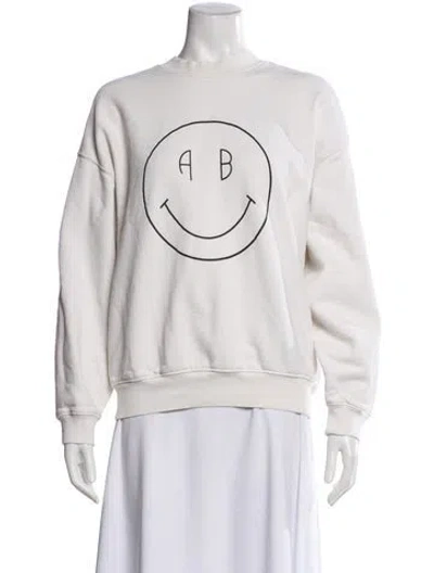 Pre-owned Anine Bing Graphic Print Crew Neck Sweatshirt In White