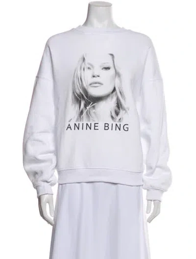 Pre-owned Anine Bing Graphic Print Crew Neck Sweatshirt In White