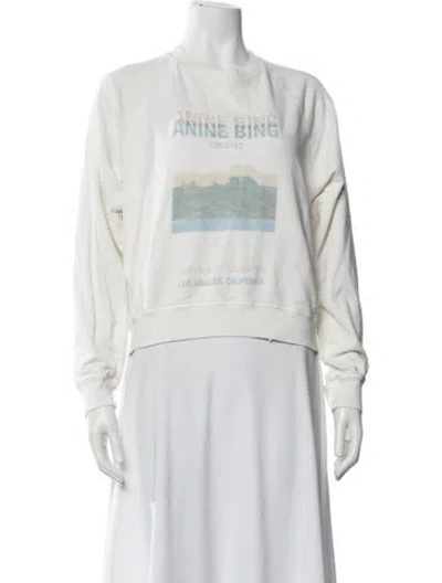 Pre-owned Anine Bing Graphic Print Crew Neck Sweatshirt In White