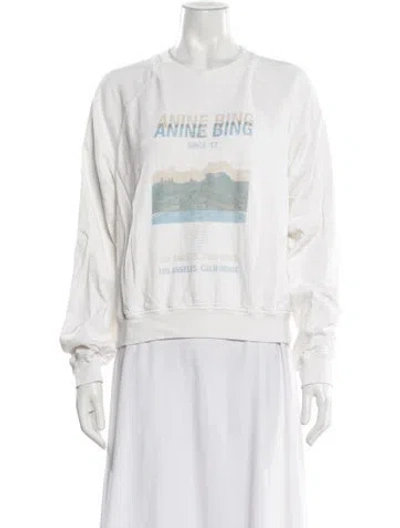 Pre-owned Anine Bing Graphic Print Crew Neck Sweatshirt In White