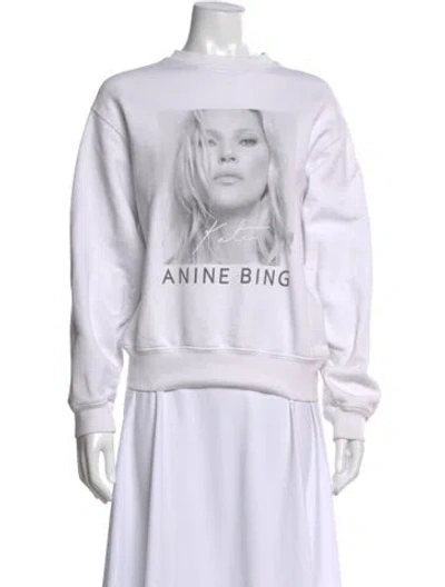 Pre-owned Anine Bing Graphic Print Crew Neck Sweatshirt In White