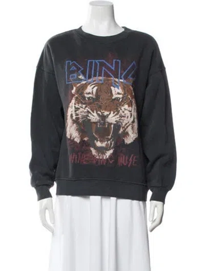 Pre-owned Anine Bing Graphic Print Crew Neck Sweatshirt In White