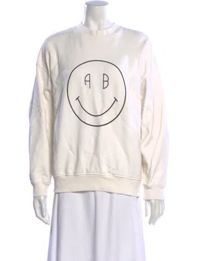 Pre-owned Anine Bing Graphic Print Crew Neck Sweatshirt In White