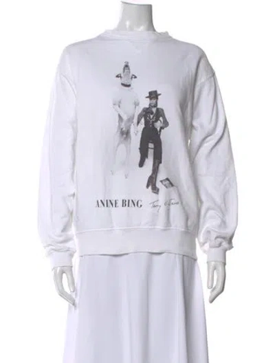 Pre-owned Anine Bing Graphic Print Crew Neck Sweatshirt In White