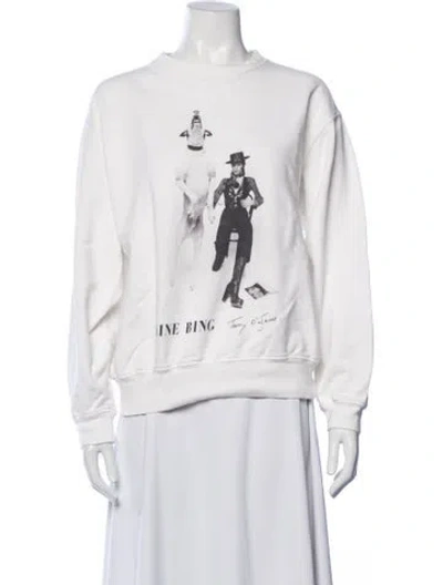Pre-owned Anine Bing Graphic Print Crew Neck Sweatshirt In White