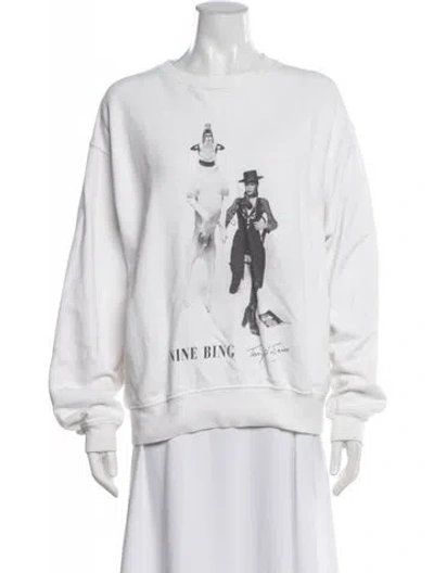 Pre-owned Anine Bing Graphic Print Crew Neck Sweatshirt In White