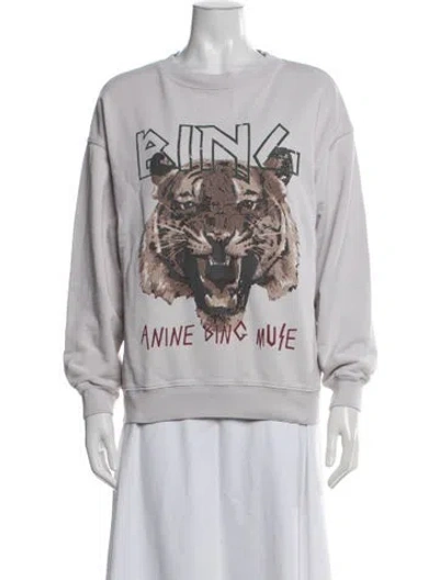 Pre-owned Anine Bing Graphic Print Crew Neck Sweatshirt In White