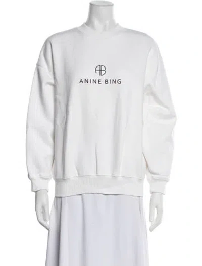 Pre-owned Anine Bing Graphic Print Crew Neck Sweatshirt In White
