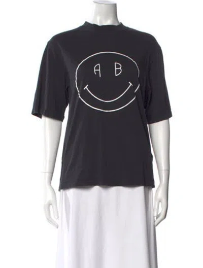 Pre-owned Anine Bing Graphic Print Crew Neck T-shirt In Black