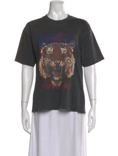 Pre-owned Anine Bing Graphic Print Crew Neck T-shirt In Black