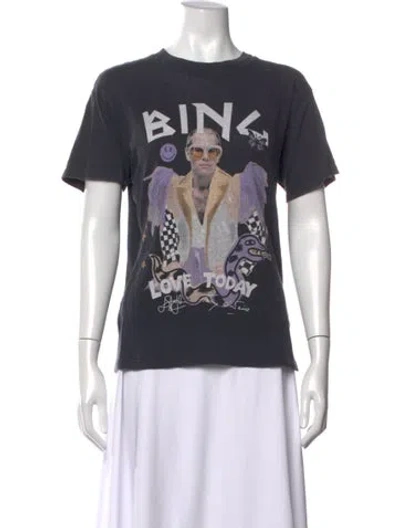 Pre-owned Anine Bing Graphic Print Crew Neck T-shirt In Black
