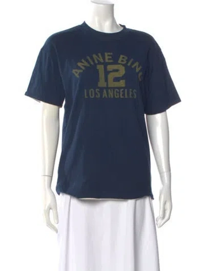 Pre-owned Anine Bing Graphic Print Crew Neck T-shirt In Blue