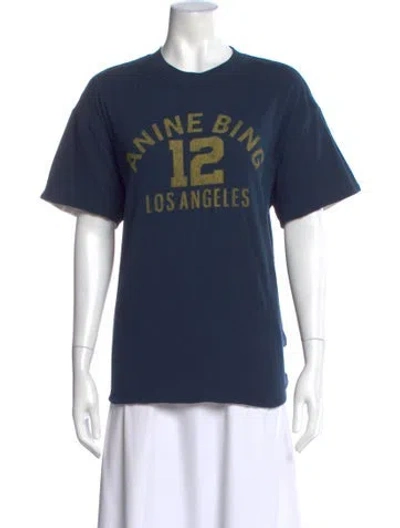 Pre-owned Anine Bing Graphic Print Crew Neck T-shirt In Blue