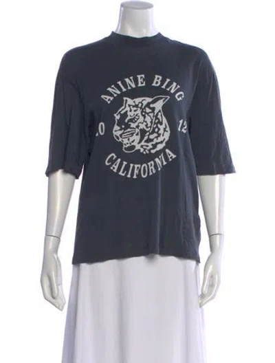 Pre-owned Anine Bing Graphic Print Crew Neck T-shirt In Blue