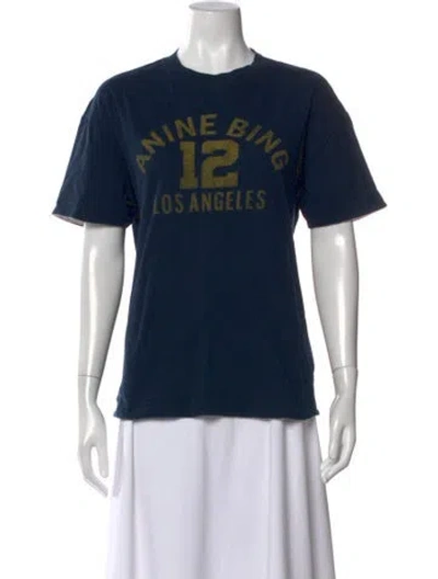Pre-owned Anine Bing Graphic Print Crew Neck T-shirt In Blue