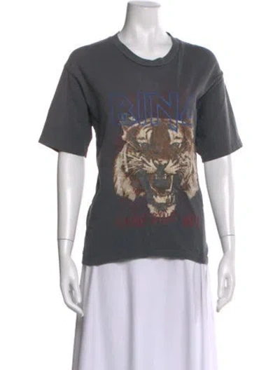 Pre-owned Anine Bing Graphic Print Crew Neck T-shirt In Gray