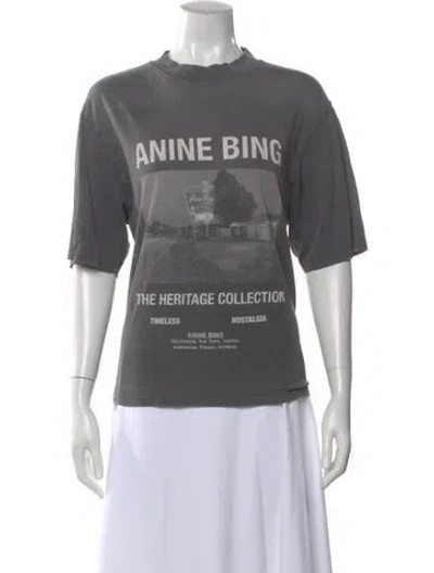Pre-owned Anine Bing Graphic Print Crew Neck T-shirt In Gray