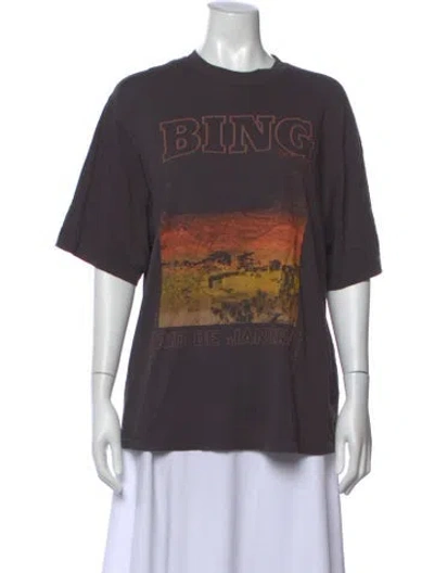 Pre-owned Anine Bing Graphic Print Crew Neck T-shirt In Gray