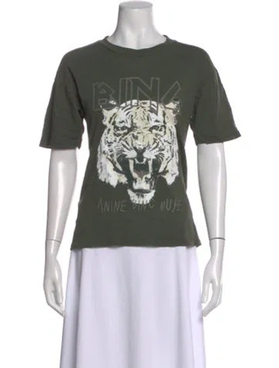 Pre-owned Anine Bing Graphic Print Crew Neck T-shirt In Green