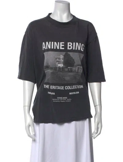 Pre-owned Anine Bing Graphic Print Crew Neck T-shirt In Grey